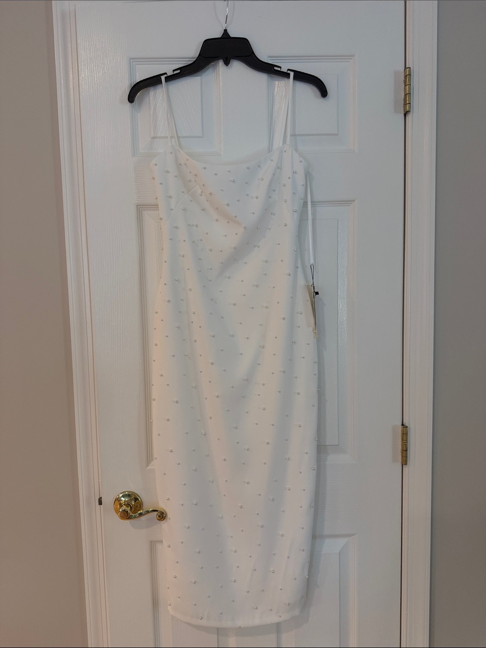 Jenny Yoo Oksana White Beaded Slip Midi Dress with Spaghetti Straps, Size 2 - Picture 3 of 7
